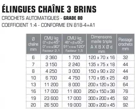 Élingue chaîne 3 brins Grade 80 avec crochets automatiques 2 Élingue chaîne 3 brins Grade 80 avec crochets automatiques – Image 2