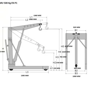 Grue mobile d’atelier palette EURO – 500 et 1000 kg - 500