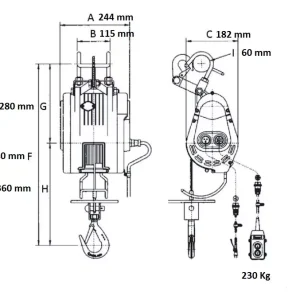 Mini treuil électrique portable  80 à 230 kg - 230 Kg