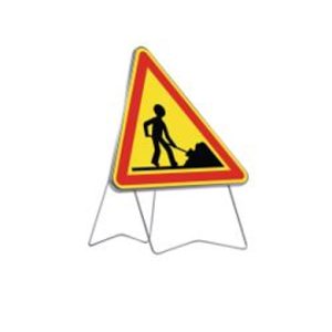 Panneau triangulaire métallique sur pieds "AK5 danger travaux"