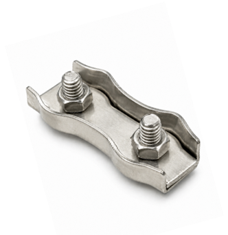 Serre-câble inox plat 2 boulons AISI 304 1 SERRE CABLE INOX DEUX BOULONS AISI 304