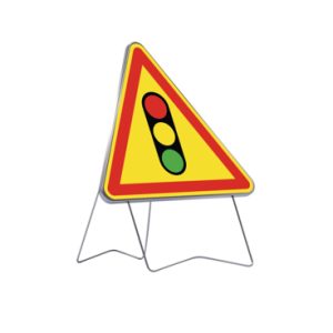 Panneau triangulaire métallique sur pieds "danger temporaire"