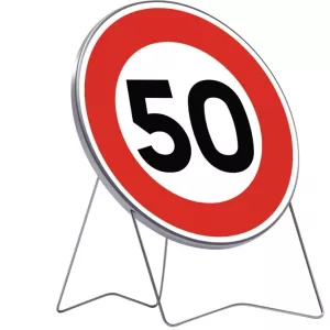 Panneau rond métallique sur pieds "B14 ne pas dépasser 50 km/h"