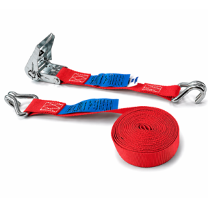 Sangle d’arrimage 25 mm à cliquet avec crochets doigts rapprochés rouge