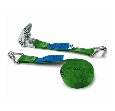Sangle d’arrimage 25 mm crochets rapprochés LC 400 8 Sangle d’arrimage 25 mm à cliquet avec crochets doigts rapprochés vert