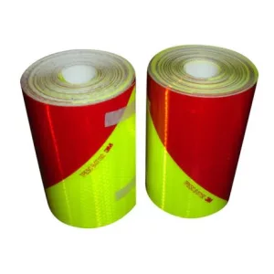 Kit de 2 rouleaux bandes alternées jaune et rouge SAPEUR POMPIER, adhésif, rétroréfléchissants. CLASSE B