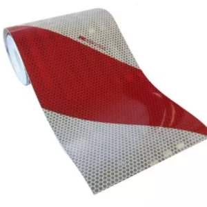 Kit de 2 rouleaux bandes alternées rouge et blanc , adhésif, rétroréfléchissants. CLASSE B