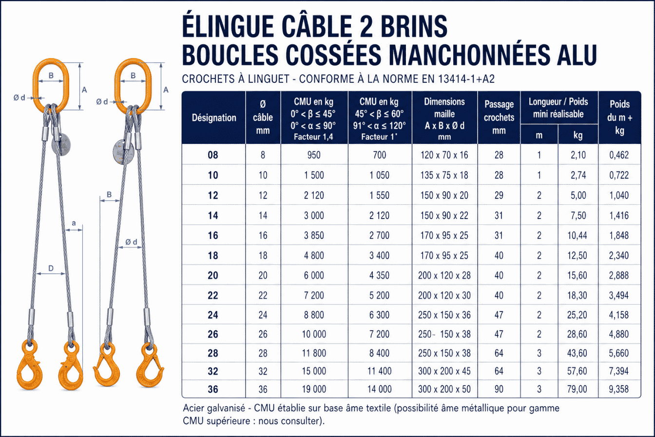 Élingue câble acier : guide CMU, levage et contrôle