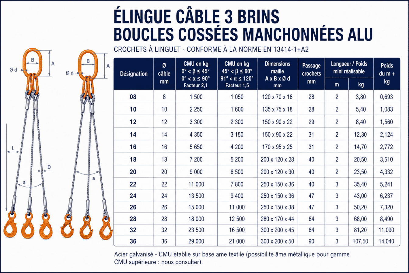 Élingue câble acier : guide CMU, levage et contrôle