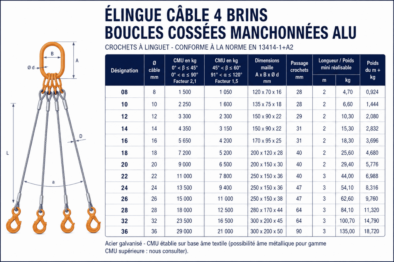 Élingue câble acier : guide CMU, levage et contrôle